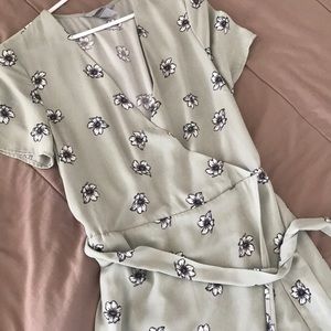 Midi Sage Dress with Delicate white flowers